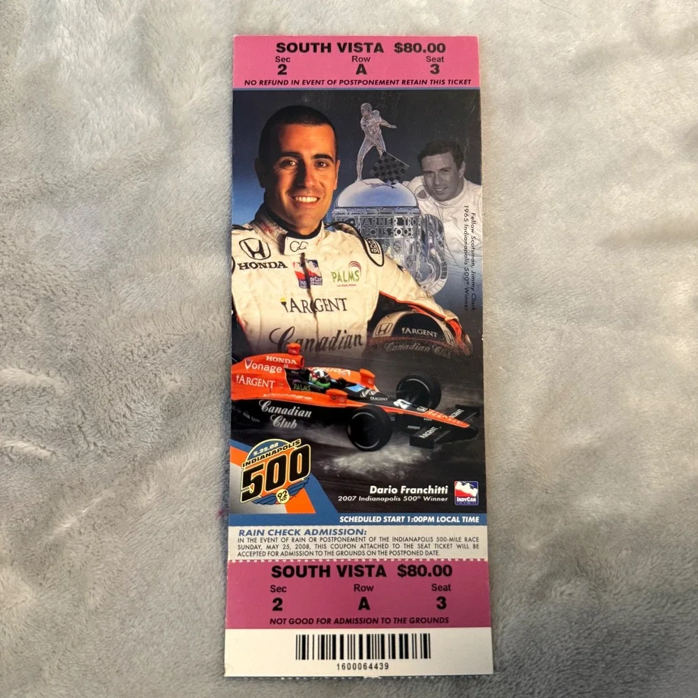 Indy 500 2008 Full Ticket Dario Franchitti Unused IndyCar Collectible Gift - Picture 2 of 3